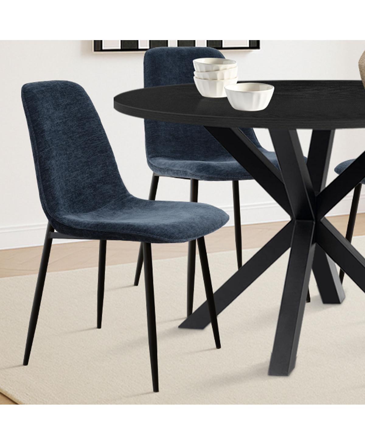 5-Piece 39.4" Round Black Dining Table Set with Starburst Base and 4 Boucle Fabric Chairs Curved Back Metal Legs-Maison