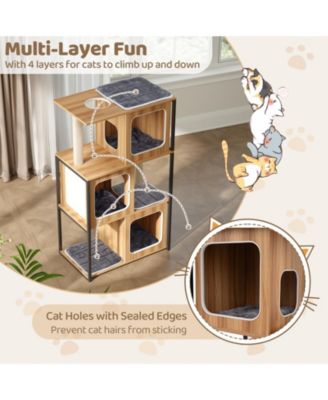 Modern Cat Tree for Indoor Kittens Cat Tower House w/ Metal Frame Large Platform