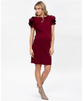Maternity Sheath Capri Dress with Rose Sleeve Detail