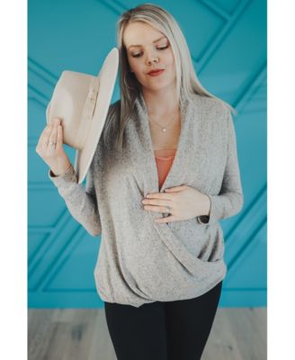 Maternity Beige Knit Draped Wrap V-Neck Nursing Top