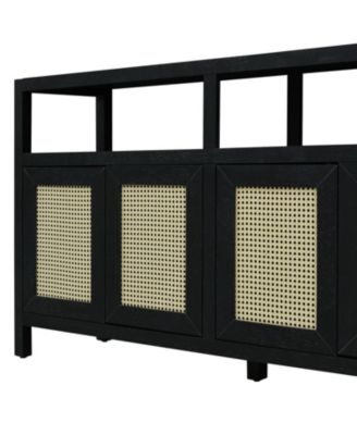 Streamdale Rattan Buffet Cabinet - Black, Push-to-Open, Adjustable Shelves