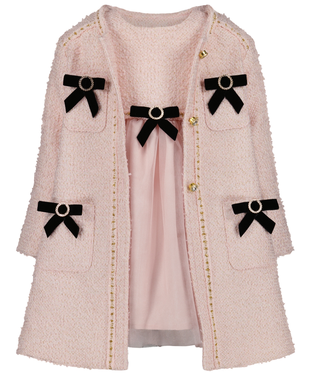 Blueberi Boulevard Girls 2t-6x 3-piece Bows Knit Dress, Coat And Hat Set In Pink
