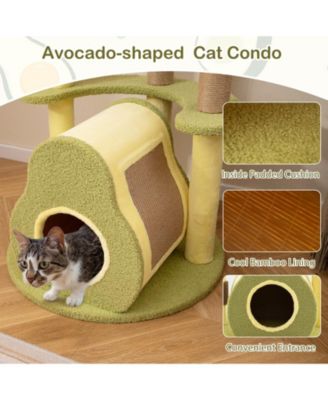 Avocado Cat Tree Multi-level Cat Tower w/ Private Condo Cat Self-grooming Brush