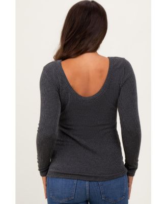 Maternity Charcoal Ribbed Scoop Neck Long Sleeve Top