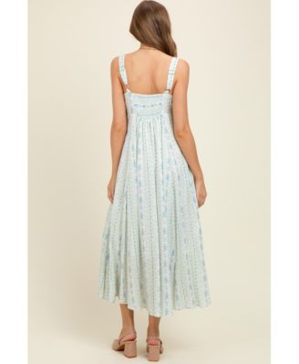 Maternity Light Blue Cotton Floral Square Neck Sleeveless Maxi Dress