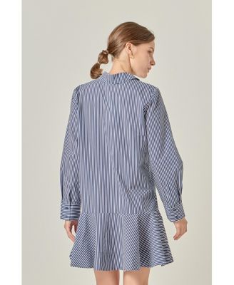 Women's Stripe Collar Flared Skirt Dress