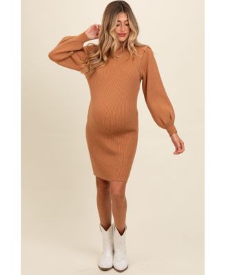 Maternity Burgundy Bubble Sleeve Sweater Dress