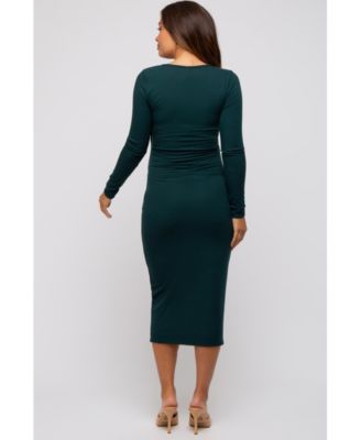 Maternity Denim Blue Ribbed Long Sleeve Wrap Dress