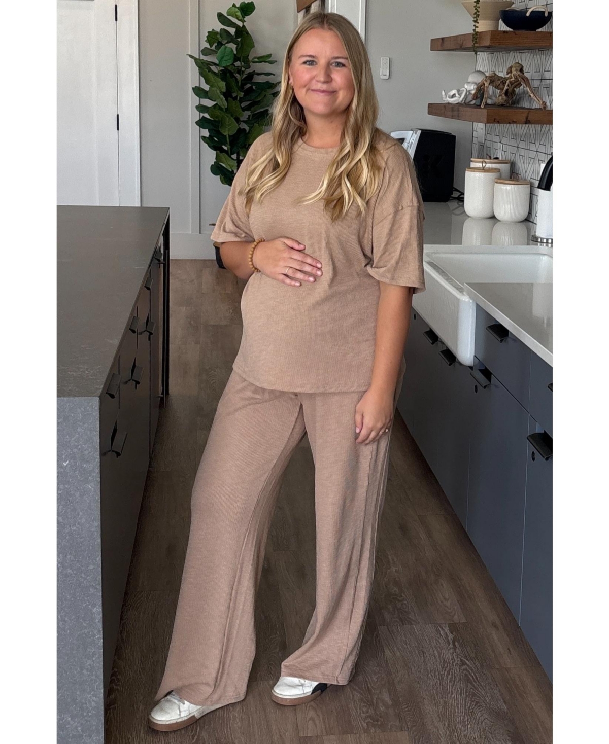 Pinkblush Maternity Textured Knit Oversized Tee And Pants Set