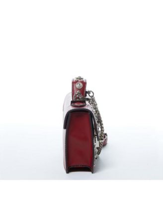 Burgundy Studded Leather Crossbody Bag Small Designer Purse with Top Handle and Embellishments for Women