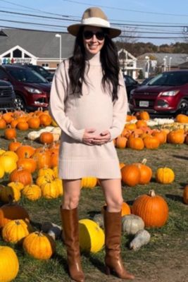 Maternity Beige Turtle Neck Mini Sweater Dress