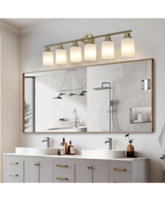 6-Light Golden Bathroom Vanity Light Fixture, Frosted Glass Shades, Modern Wall Mounted Lighting