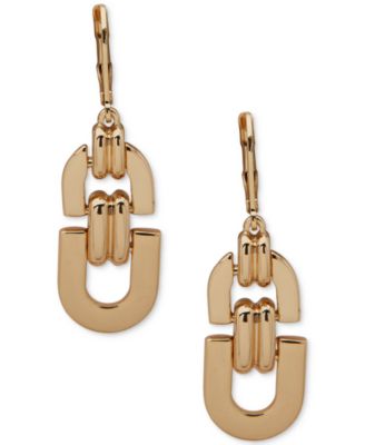 Anne Klein - Gold Tone Linked Chain Drop Leverback Earrings