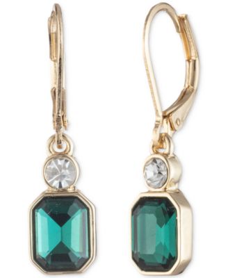 Anne Klein - Gold Tone Bright Crystal Emerald Drop Earrings