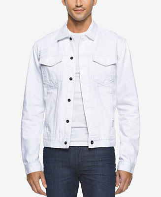 Calvin Klein Jeans Men's Painted White Jean Jacket - Coats & Jackets ...