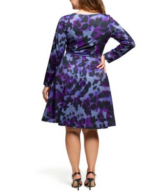 Plus Size Long Sleeve Wrap with Belt Dress 