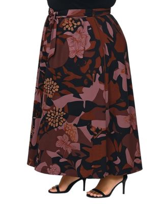 Plus Size Fall Floral Print Maxi Skirts