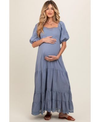 PinkBlush Blue Lace Insert Maternity Maxi Dress Blue Large