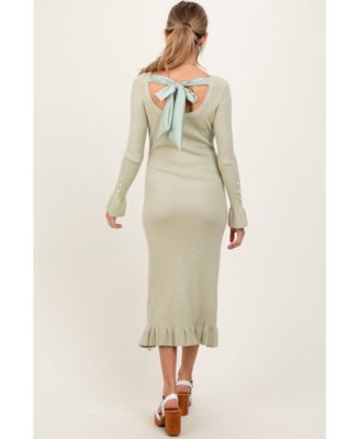Maternity Ivory Ribbed Knit Bow Back Maxi Dress