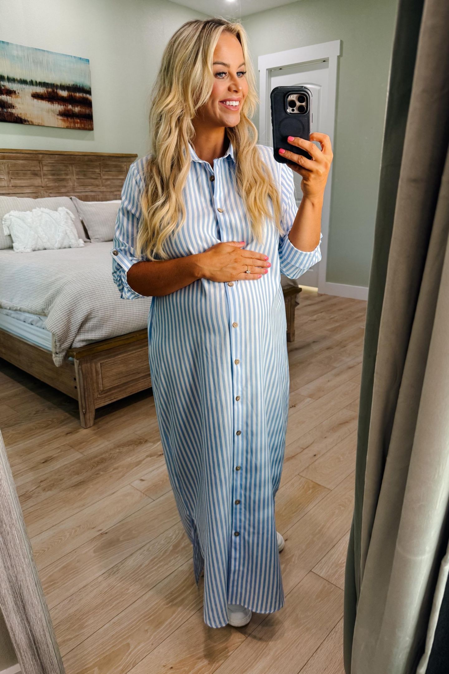 Женское платье Pinkblush Striped Button Down Maxi, цвет: Светлый синий — фото 4