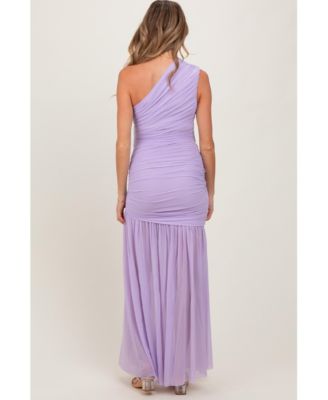 Maternity Ruched Mesh One Shoulder Maxi Dress