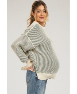 Maternity Pink Ribbed Balloon Sleeve Sweater