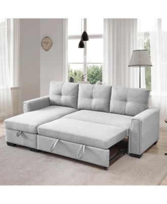 Tufted Sectional Chaise Sofa Sleeper with Storage