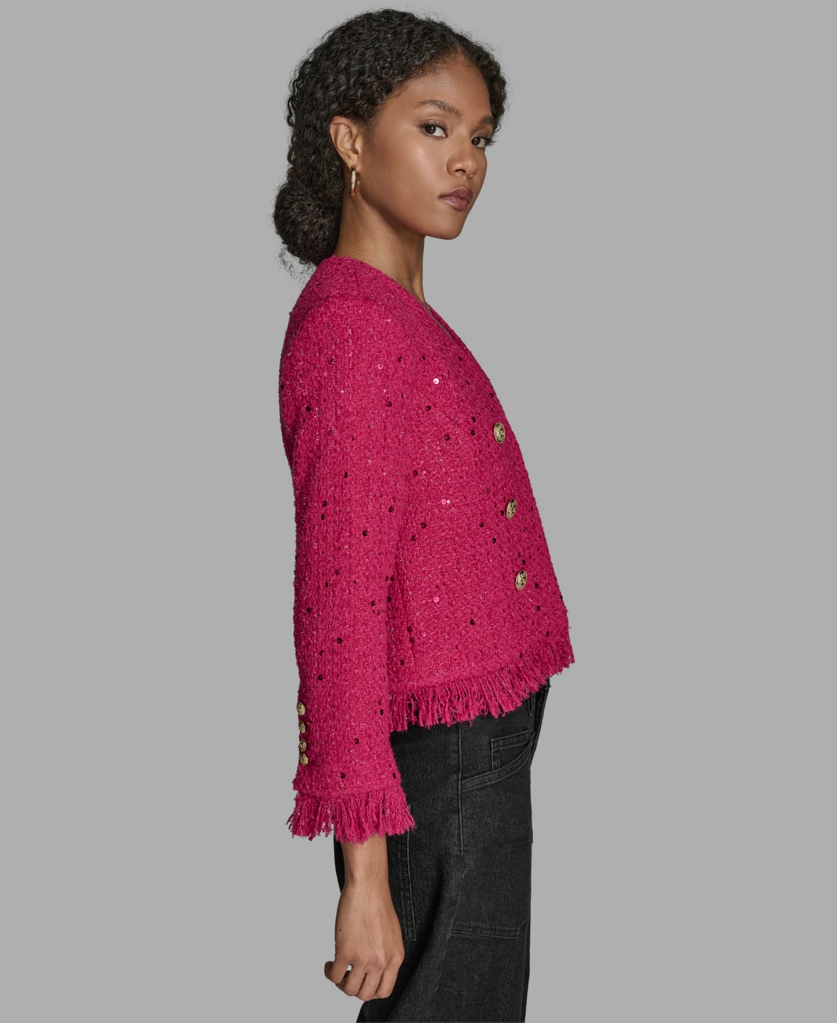 Bcbg Women's V-Neck Fringe Sequin Tween Jacket