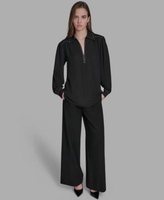 Women's Long Sleeve Embellish Trim Top