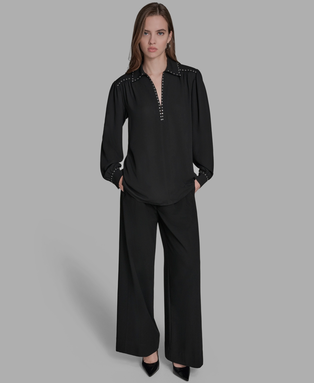 Bcbg Women's Long Sleeve Embellish Trim Top
