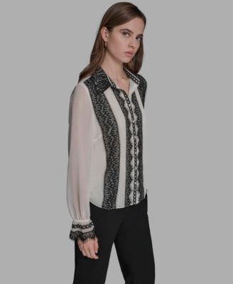 Women's Long Sleeve Contrast Lace Top