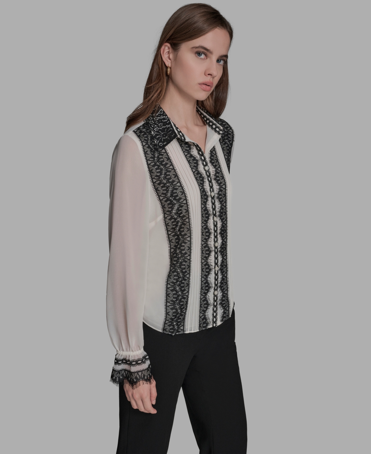 Bcbg Women's Long Sleeve Contrast Lace Top