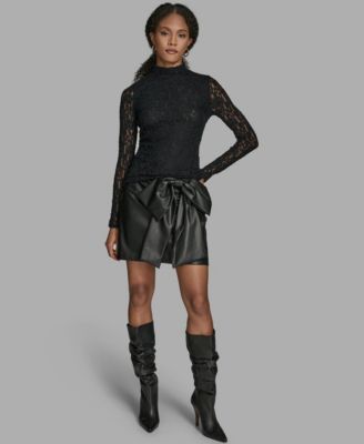 Women's Lace Mock Neck Long Sleeve Top