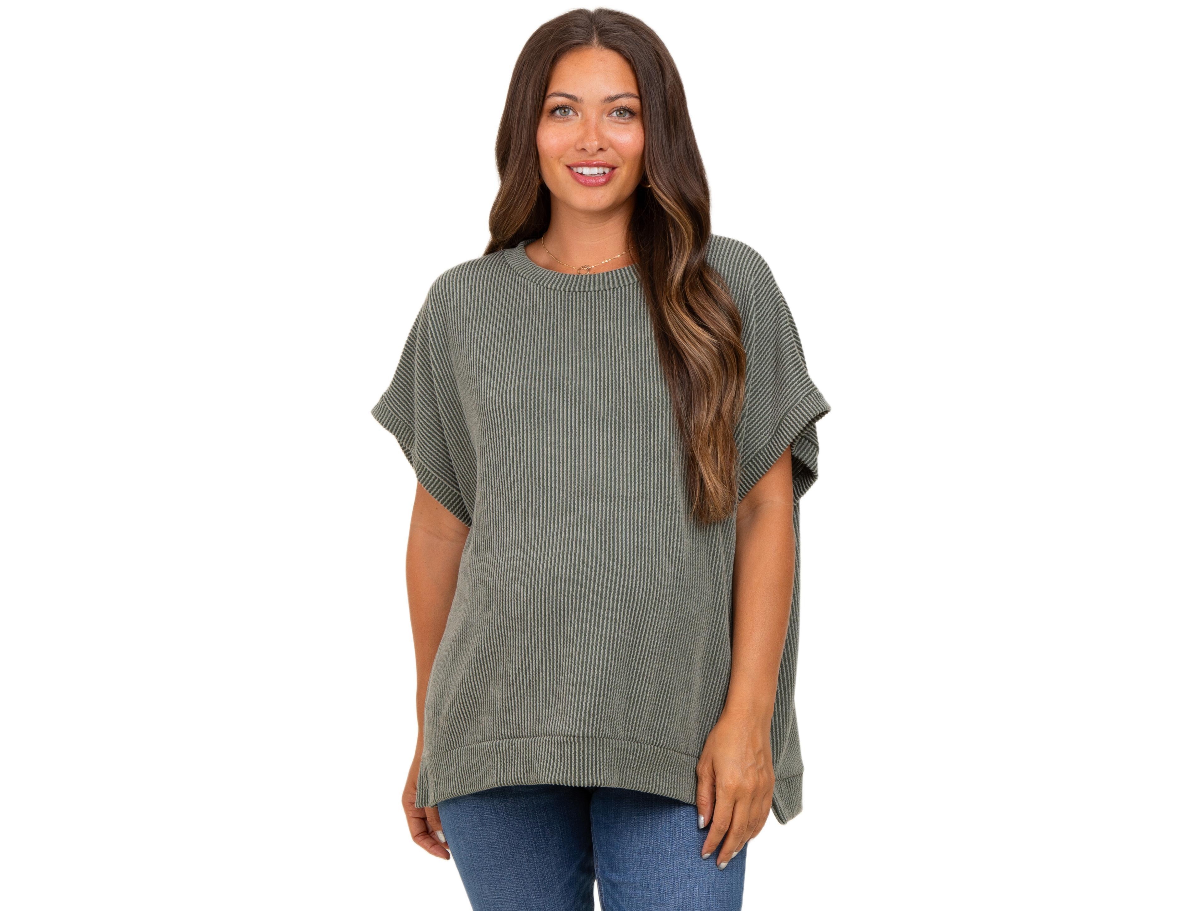 Pinkblush Maternity Olive Solid Ribbed Short Sleeve Oversized Tunic Top