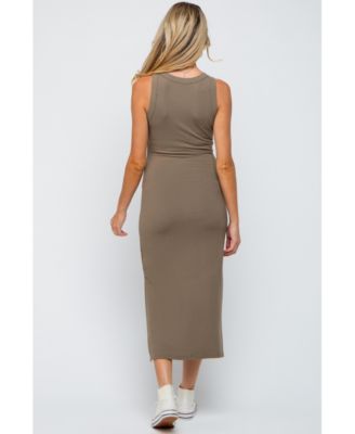 Maternity Taupe Ribbed Side Slit Tank Dress