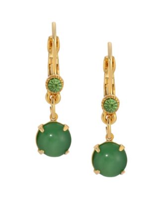 Gold Tone Green Moonstone Drop Earrings