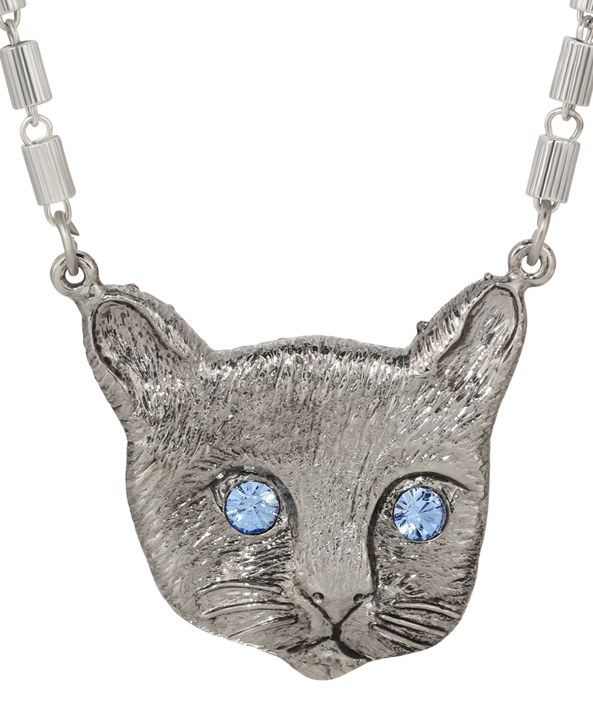 2028 Cat Face Crystal Stone Necklace In Blue