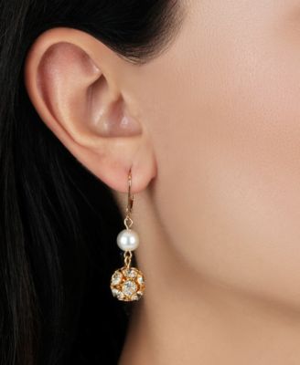 Gold Faux Cultivated Pearl Bead Drop Earrings