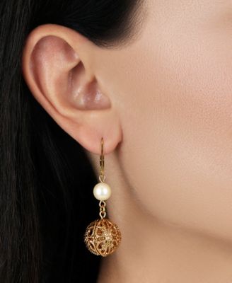 Faux Cultivated Pearl Filigree Bead Drop Earrings
