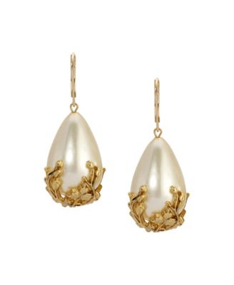 Gold Tone Faux Cultivated Pearl Gold Bead Earrings