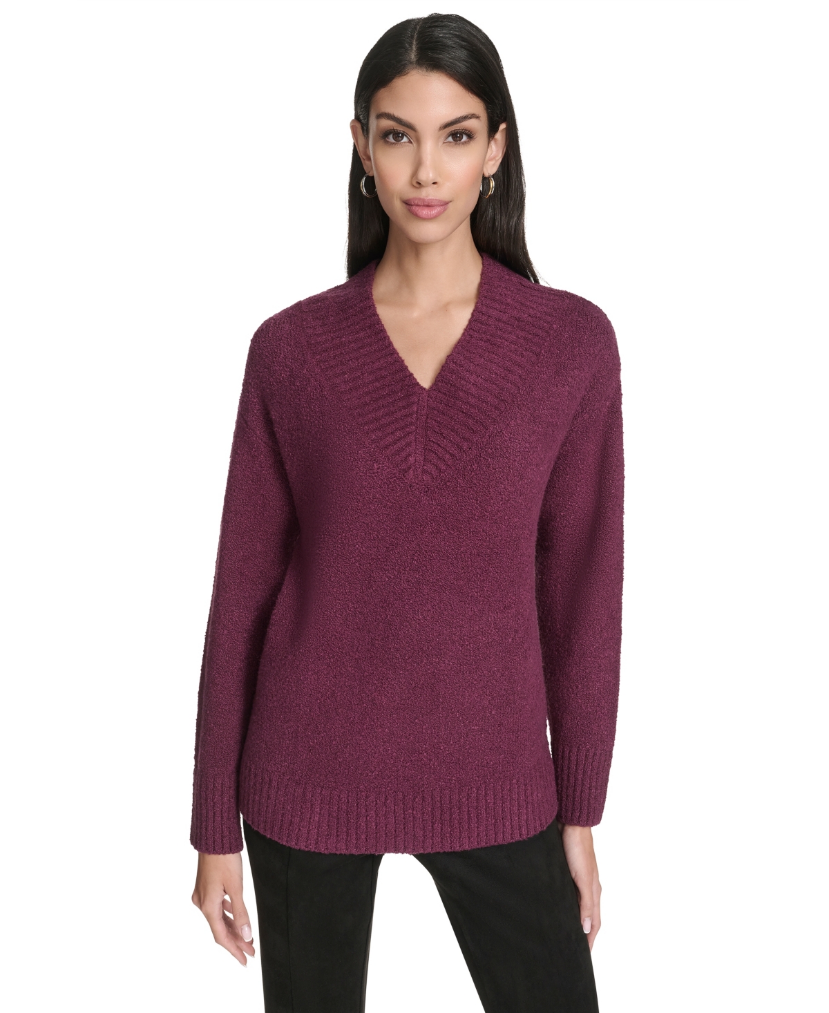 Halston Women's Chunky Boucle Long Sleeves Sweater In Purple
