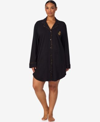Lauren Ralph Lauren - Plus Size Long Sleeves Notch Collar Sleepshirt