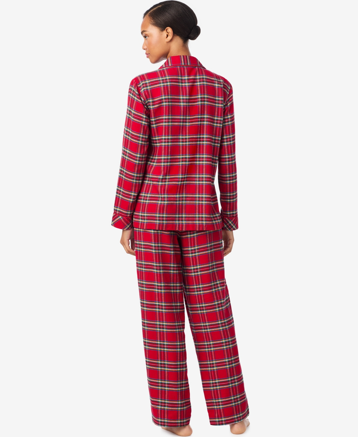 Ralph Lauren Women's Petite Long Sleeves Notch Collar Pajama Set In Red