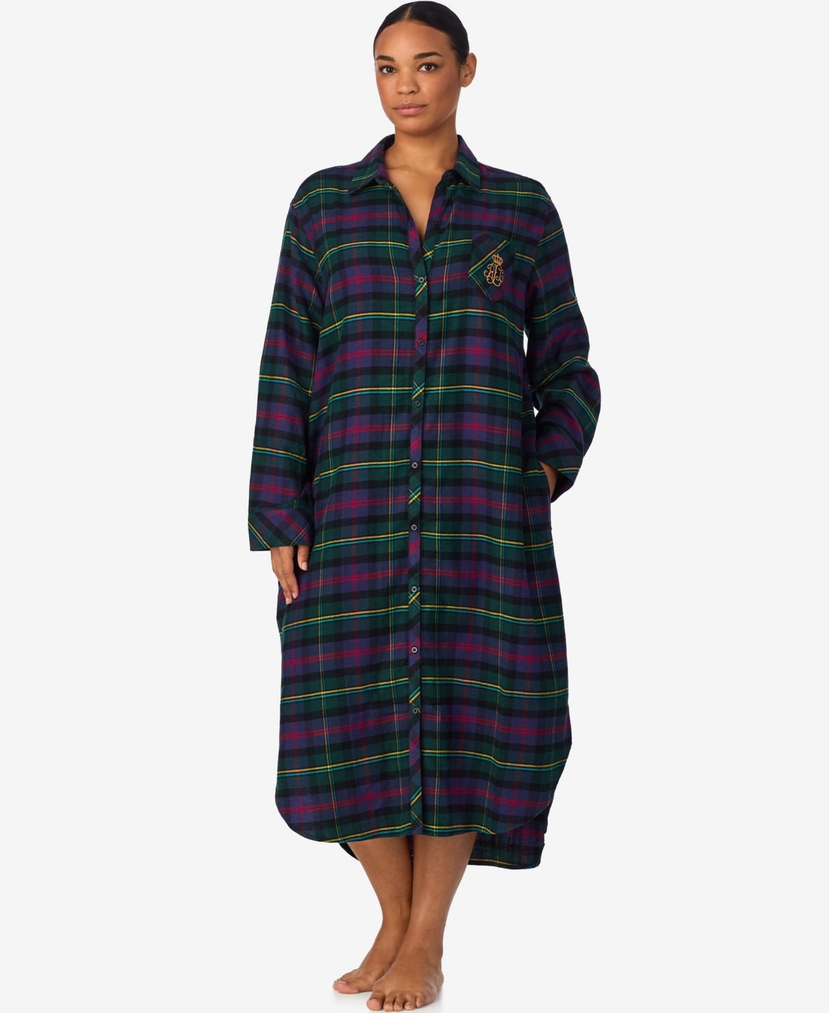 Ralph Lauren Plus Size Long Sleeve Sleepshirt In Blue