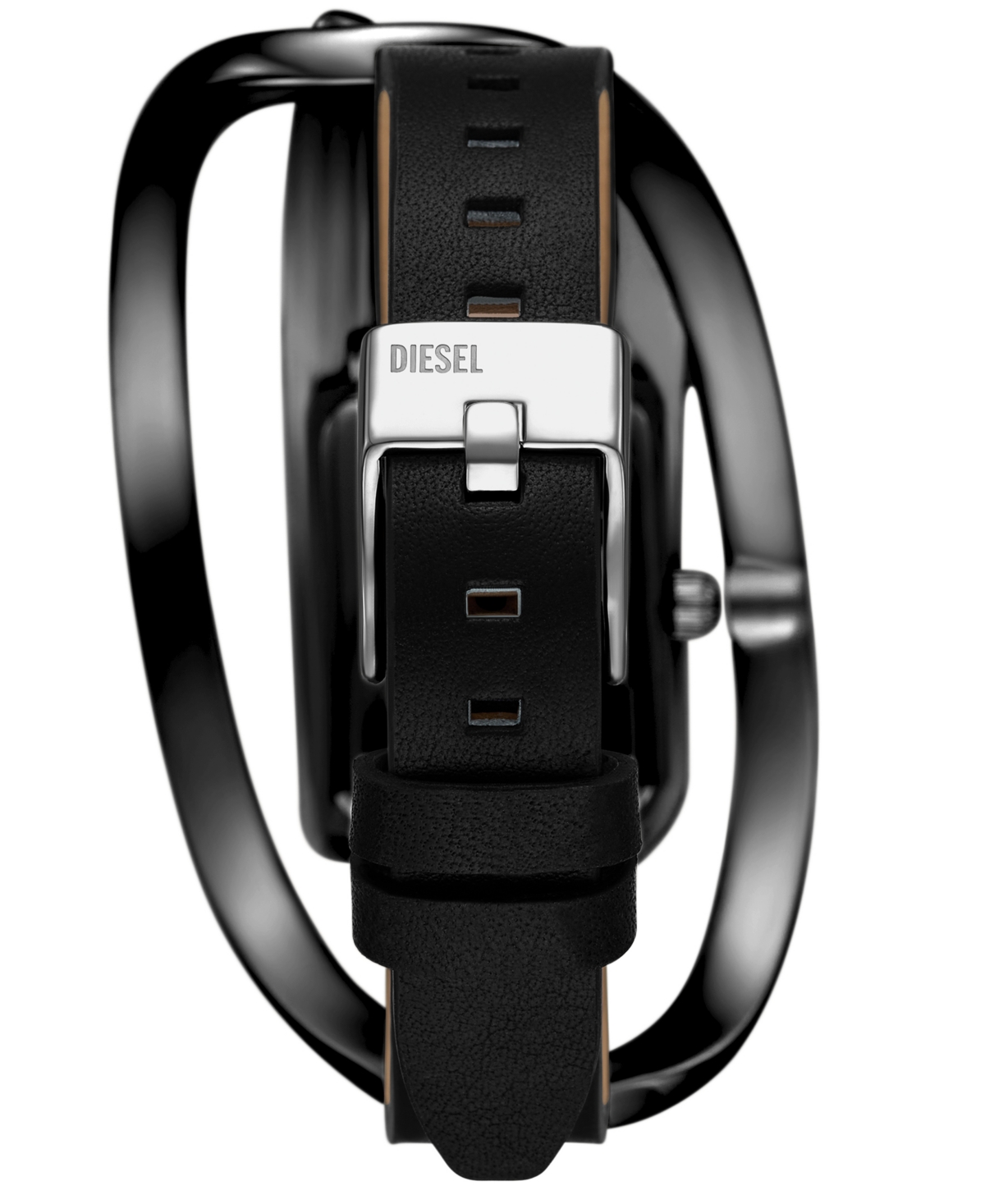 Diesel Wrap-d Black Leather Watch In Black