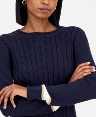Nautica Women's Thick-Tipped Cable-Knit Crewneck Sweater