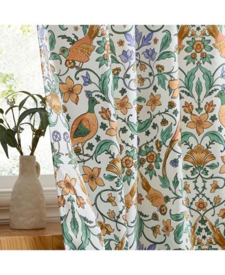 Florence Floral & Birds Patterned Window Back Tab Rod Pocket Curtains Bedroom - Light Blocking Darkening Window Panels, Set of 2