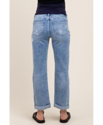 Maternity Light Blue Ripped Knee Rolled Cuff Straight Leg Jeans