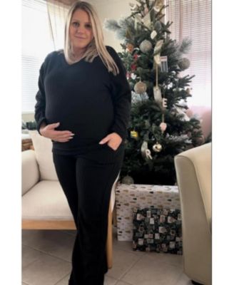 Maternity Black Ribbed Soft Knit Long Sleeve Pajama Set