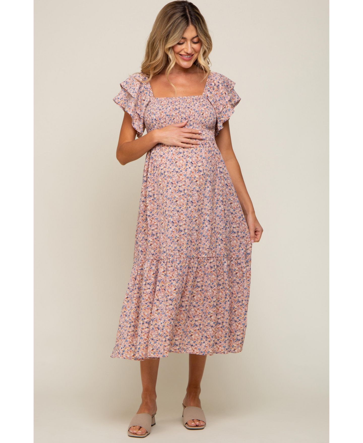 Женское платье Pinkblush Light Pink Floral Flutter Midi, цвет: Светлый розовый — фото 4